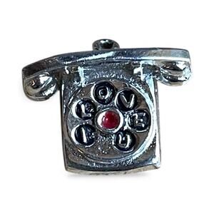 Sterling Silver Telephone Charm Red LOVE Rotary Dial Vintage Pendant 3D